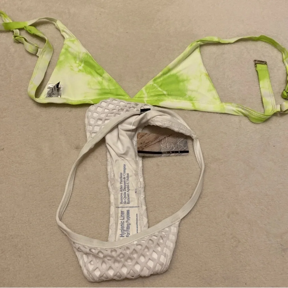Tie Dye White and Neon Lime Green Bikini Set